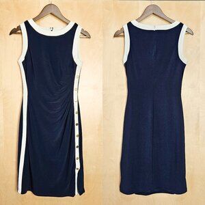 Lauren Ralph Lauren navy blue and white mini dress with gold button accents